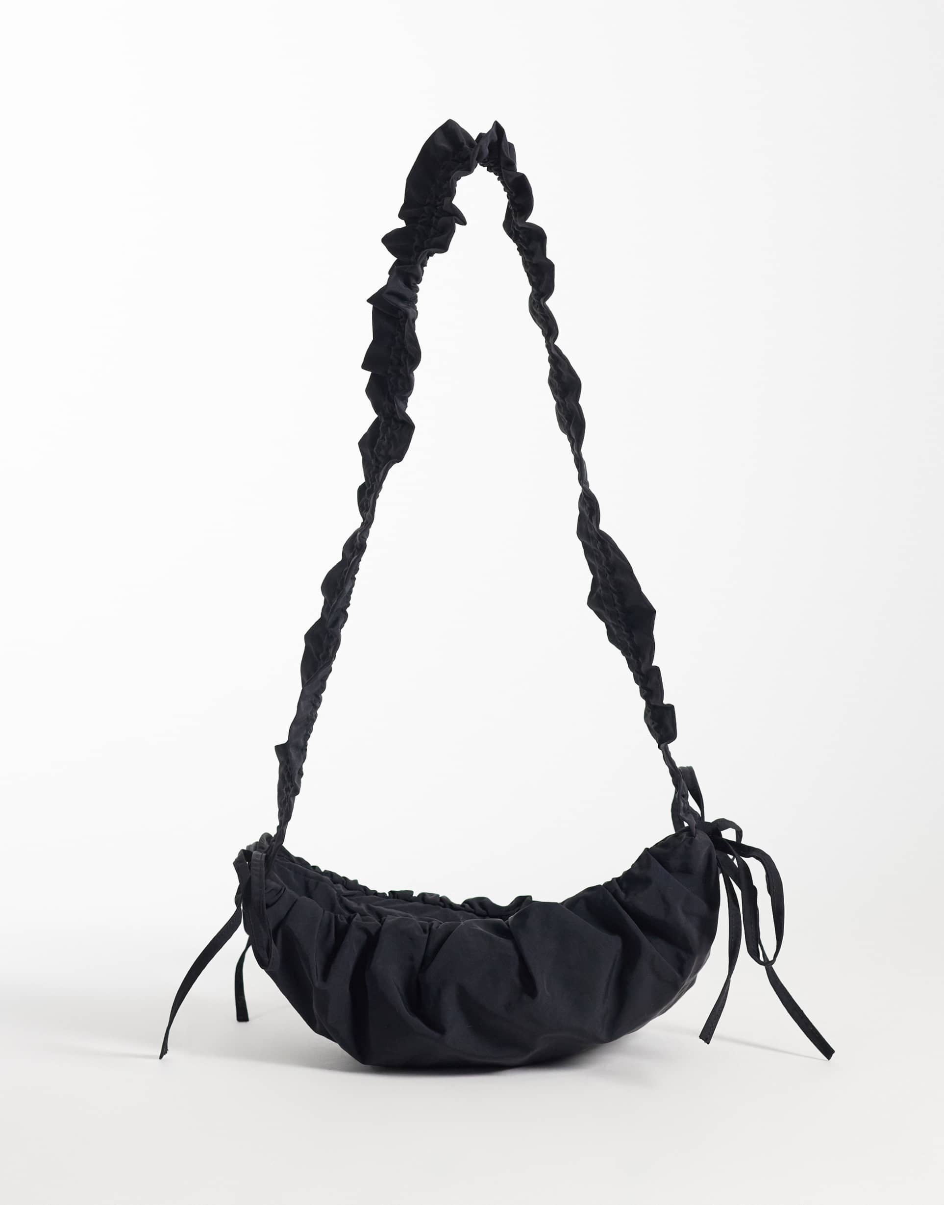 asos design nylon ruched adjustable crossbody shoulder bag in black