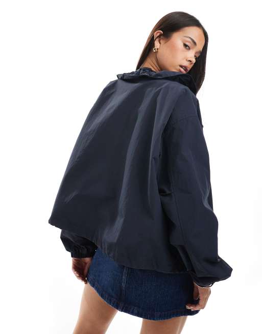 ASOS DESIGN nylon ruched funnel neck bomber jacket in navy