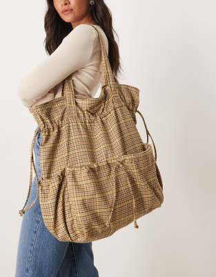 Asos Design Nylon Ruched Pocket Tote Bag In Multi