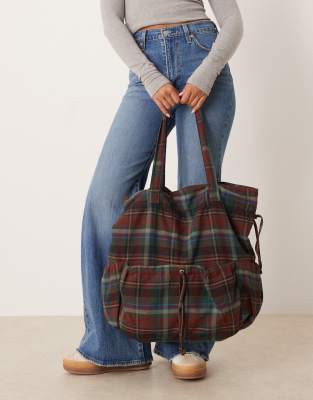 Asos Design Nylon Ruched Pocket Tote Bag In Brown