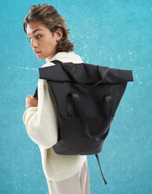 ASOS DESIGN Nylon Rucksack in Schwarz mit Laptop Fach ASOS