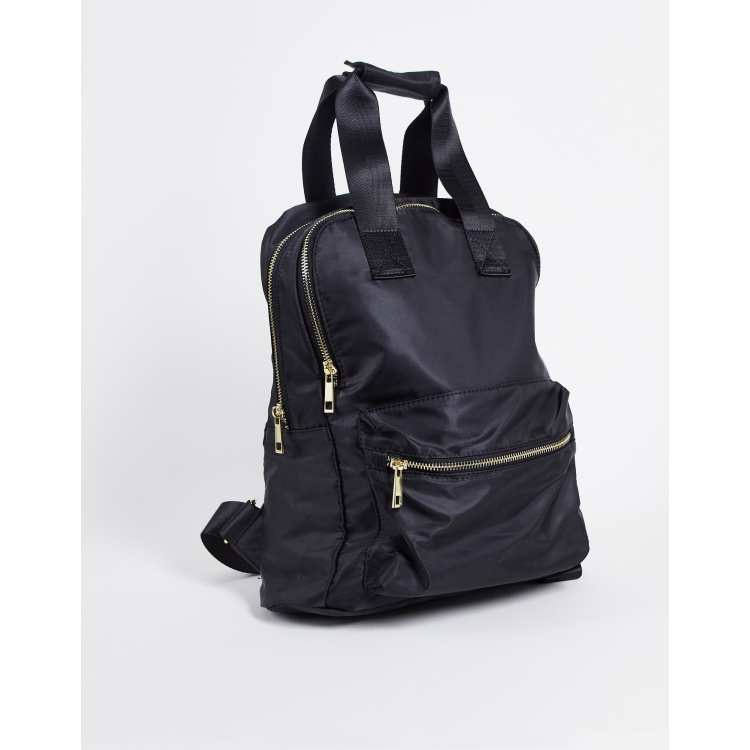 ASOS DESIGN Nylon Rucksack in Schwarz mit mehreren Fachern und Laptopfach BLACK