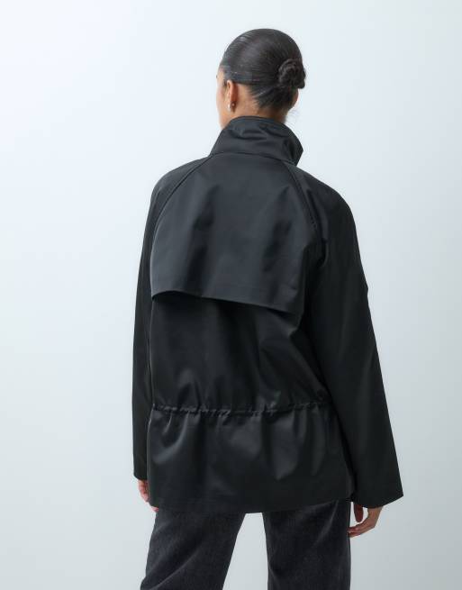 ASOS DESIGN nylon sateen funnel track jacket in black, 3 of 5
