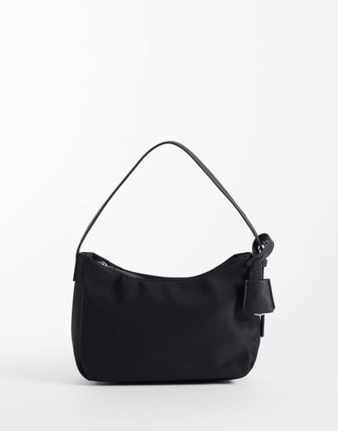 ASOS DESIGN nylon schoudertas met afneembare sleutelhanger in zwart - view 1