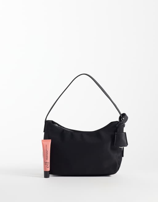 ASOS DESIGN nylon shoulder bag with detachable key charm in black, 2 of 4