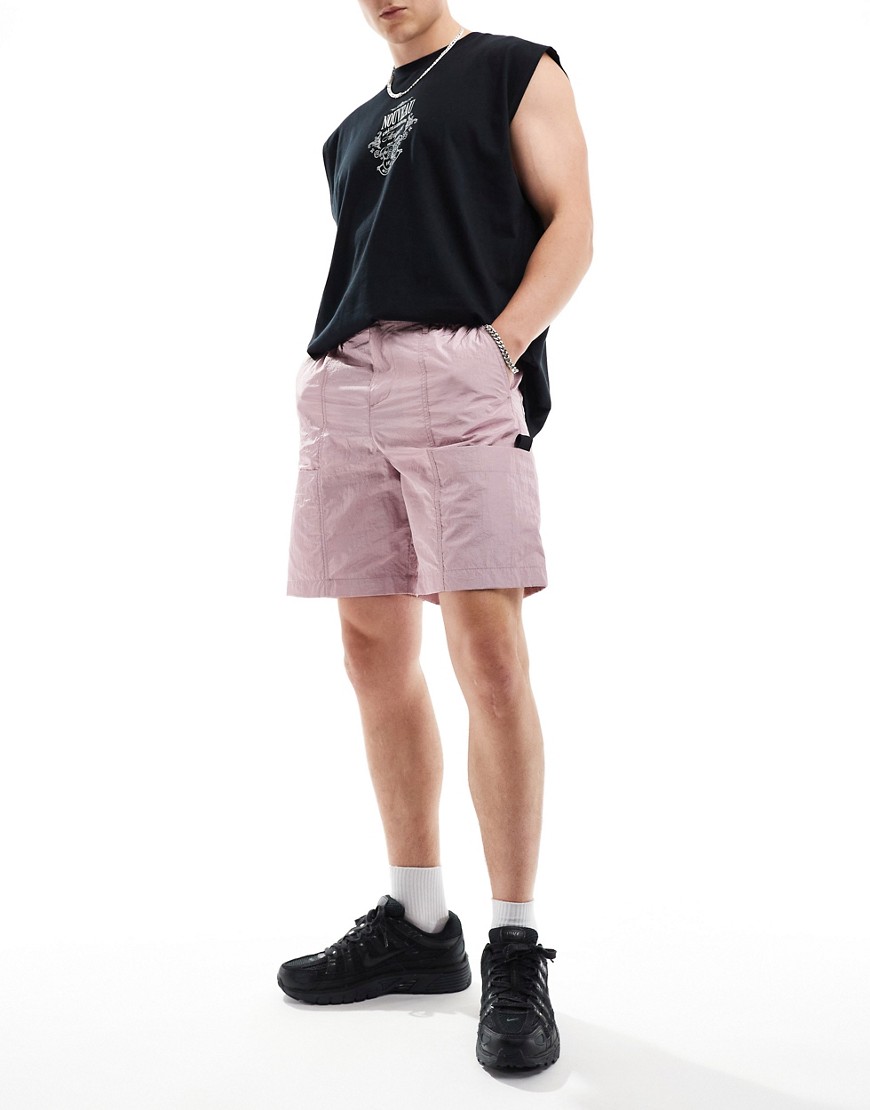Asos Design Nylon Skater Short With Utility Styling In Pink - Part Of A Set