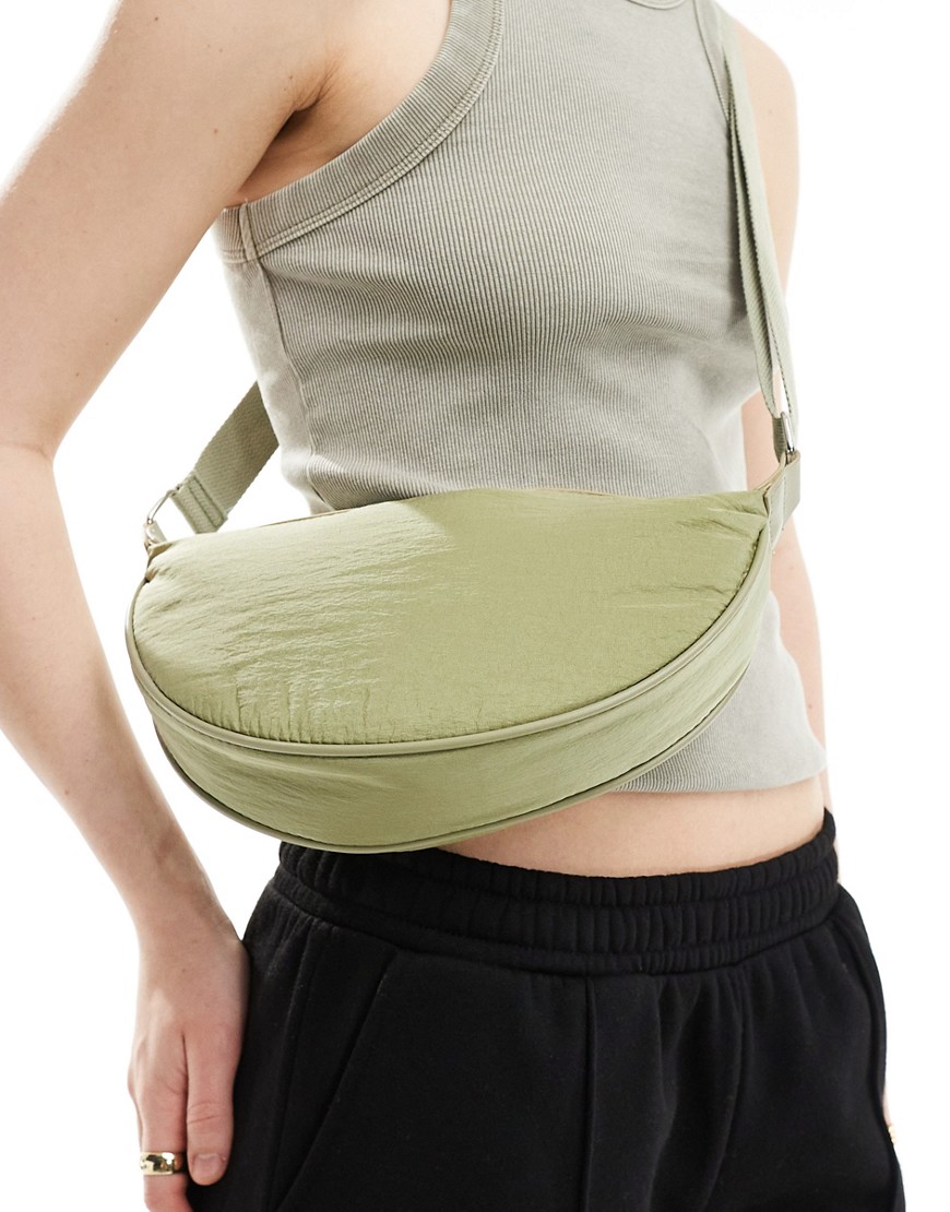 ASOS DESIGN nylon sling crossbody bag in light khaki-Green