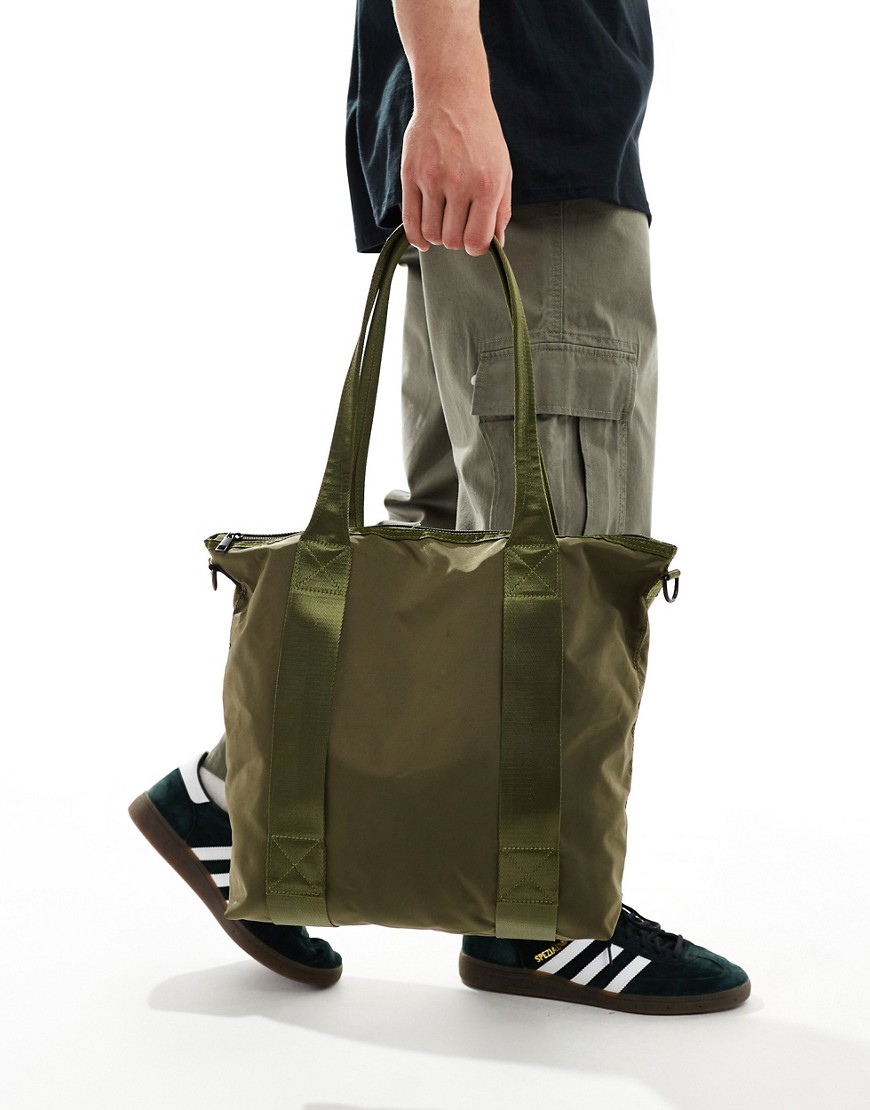 Asos Design Nylon Tote Bag In Khaki-green