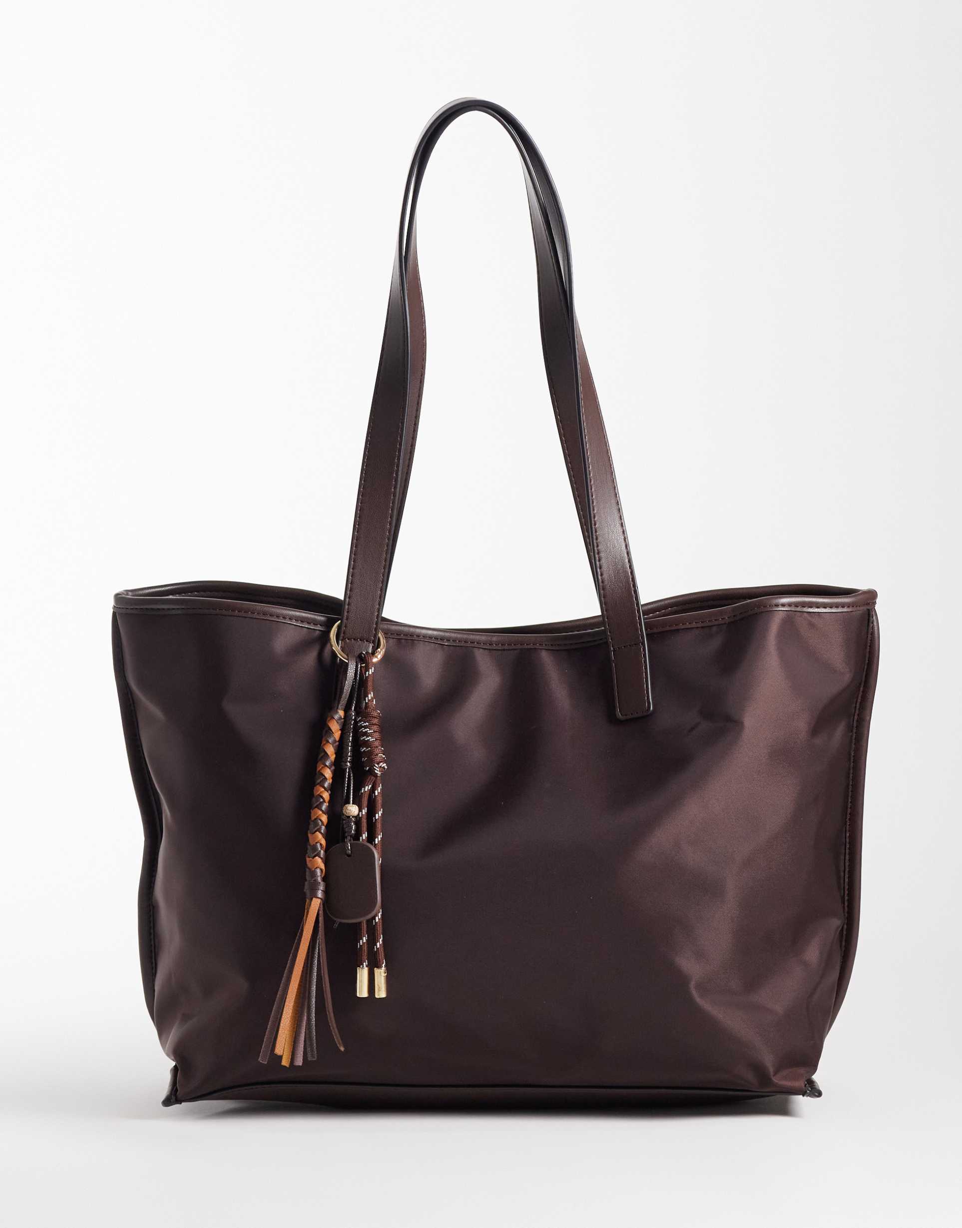 asos design nylon tote in chocolate
