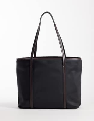 ASOS DESIGN - Nylon-Tragetasche in Schwarz mit farblich abgesetzten Henkeln