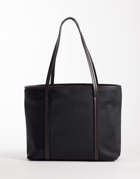 ASOS DESIGN – Nylon-Tragetasche in Schwarz mit farblich abgesetzten Henkeln - view 1