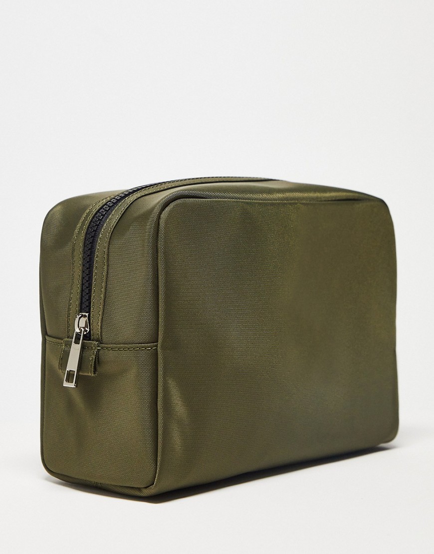 Asos Design Nylon Washbag In Khaki-green