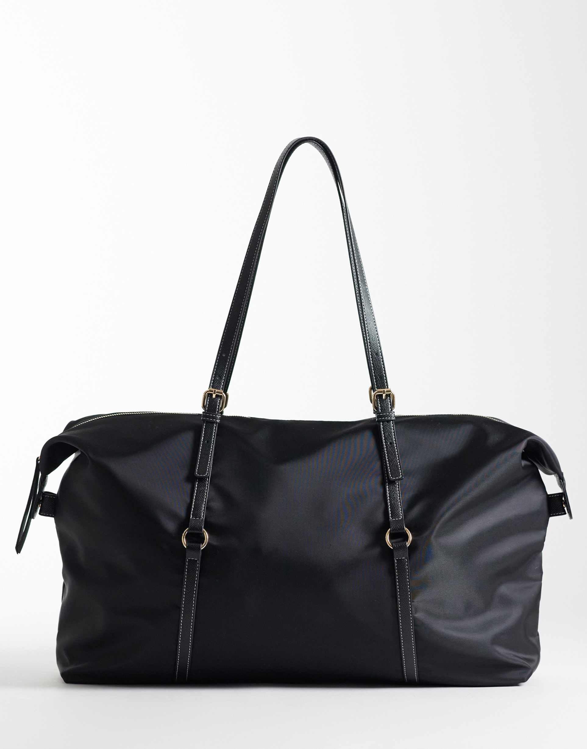asos design nylon weekend bag in black