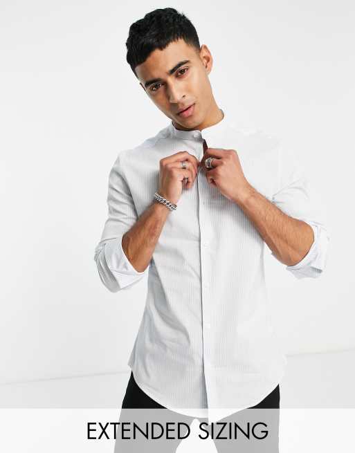 ASOS DESIGN – Obcisła koszula ze stójką w jasnoniebieskie wąskie prążki