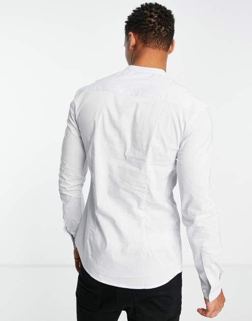ASOS DESIGN – Obcisła koszula ze stójką w jasnoniebieskie wąskie prążki , 2 z 4