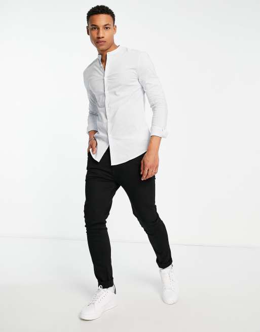 ASOS DESIGN – Obcisła koszula ze stójką w jasnoniebieskie wąskie prążki , 4 z 4