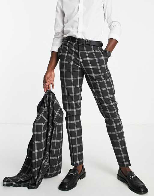 ASOS DESIGN – Obcisłe grafitowe spodnie garniturowe w kratę księcia Walii, 4 z 4