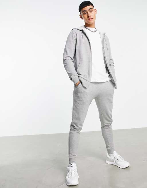 ASOS DESIGN – Obcisły szary dres z bluzą z kapturem i joggersami