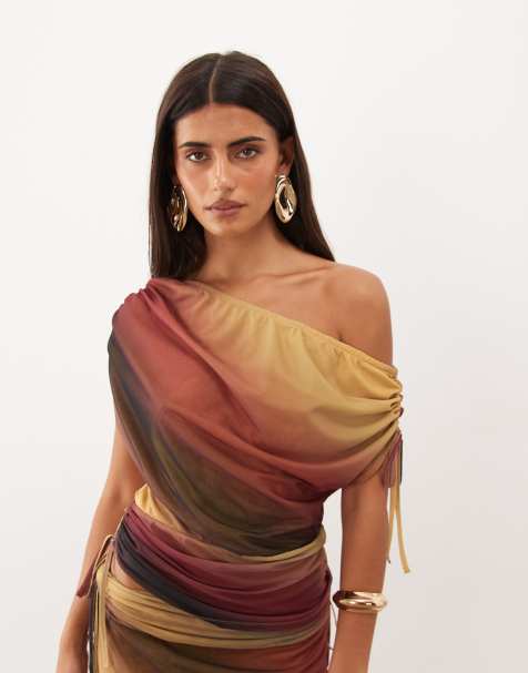 ASOS DESIGN Oberteil als Kombiteil mit geraffter Schulter, asymmetrischem Schnitt, taillierter Taille und Streifenverlauf - view 1