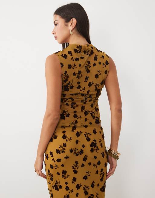 ASOS DESIGN Oberteil aus beflocktem Mesh mit Raffungen an der Seite und hohem Kragen, Kombiteil, 4 von 4