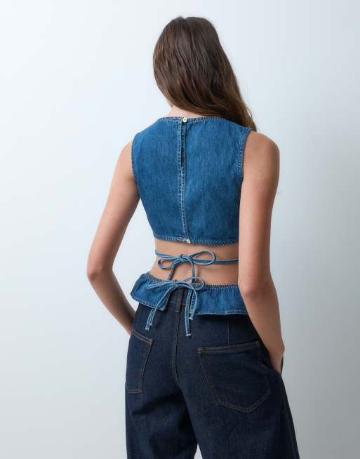 ASOS DESIGN Oberteil aus Denim mit geraffter Taille, 4 von 5