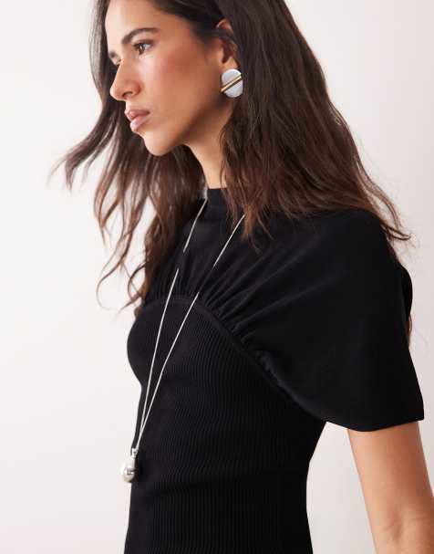 ASOS DESIGN Oberteil aus Feinstrick mit Raffdetail in Schwarz - view 1