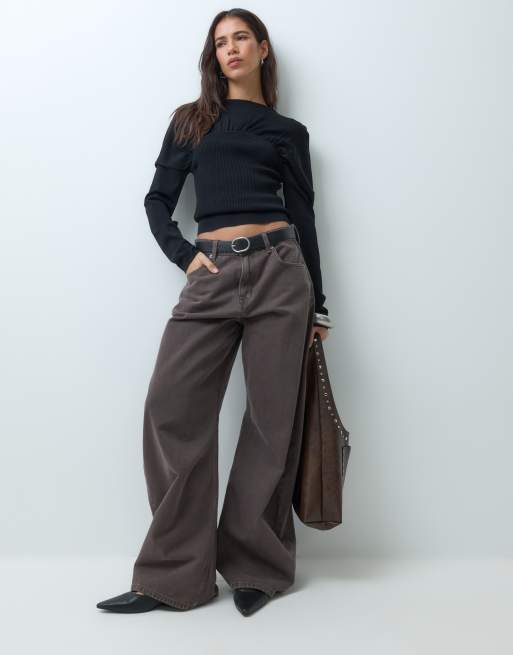 ASOS DESIGN Oberteil aus Feinstrick mit Raffung und langen Ärmeln in Schwarz, 3 von 5