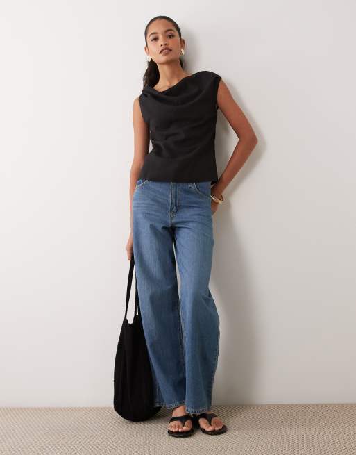 ASOS DESIGN – Oberteil aus Leinenmix in Schwarz mit verdrehtem Träger, 4 von 4
