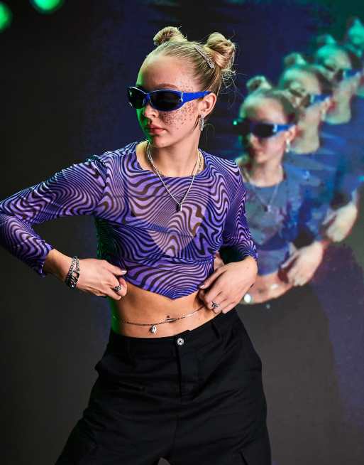 ASOS DESIGN – Oberteil aus Netzstoff in Lila marmoriert mit Zipfelsaum - MBLUE