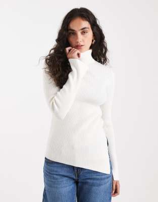 ASOS DESIGN - Oberteil aus Rippstrick in Weiß mit hohem Ausschnitt