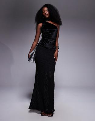 ASOS DESIGN - Oberteil aus Samt in Schwarz mit One-Shoulder-Träger, Raffung und Schaldetail