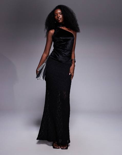 ASOS DESIGN – Oberteil aus Samt in Schwarz mit One-Shoulder-Träger, Raffung und Schaldetail - view 1