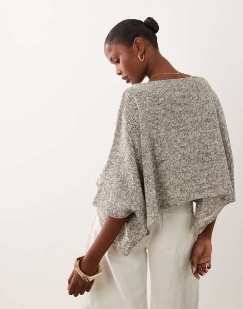 ASOS DESIGN Oberteil aus strukturiertem Strick mit Cape-Ärmeln in Khaki - view 1
