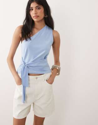 Oberteil in Blau mit One-Shoulder-Träger und gebundener Taille Blau S