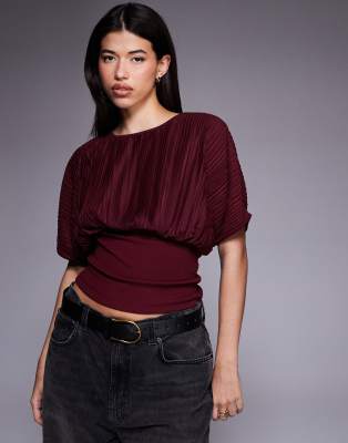 ASOS DESIGN - Oberteil in Burgunderrot mit plissierter, geraffter Taille