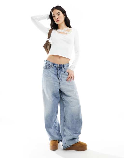 ASOS DESIGN – Oberteil in Elfenbeinweiß mit U-Ausschnitt und überkreuzten Spitzenriemen, 2 von 4