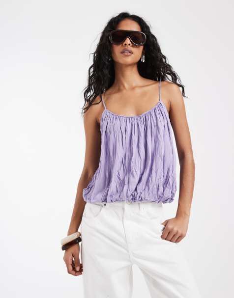 ASOS DESIGN – Oberteil in Flieder mit Riemchenträgern und Ballonsaum - view 1
