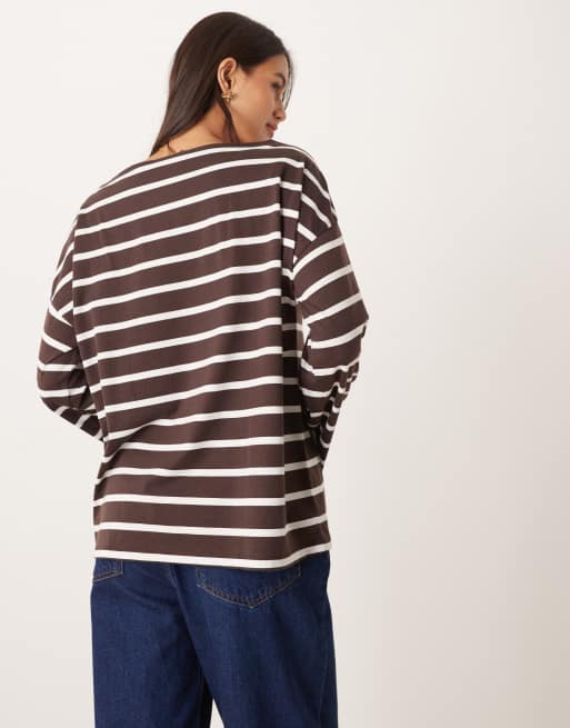 ASOS DESIGN – Oberteil in gestreiftem Braun mit weiten Ärmeln, 4 von 4