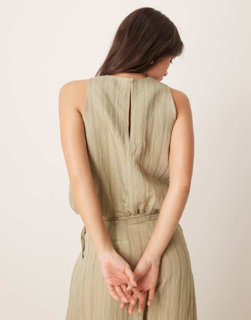 ASOS DESIGN – Oberteil in Grün mit gleichfarbigen Streifen und Ballonsaum, Kombiteil, 3 von 4