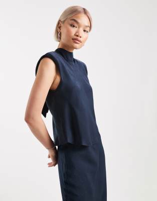 ASOS DESIGN - Oberteil in Marineblau mit Bindebändern aus Satin, Kombiteil