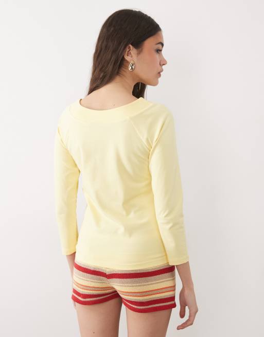 ASOS DESIGN – Oberteil in Pastellgelb mit U-Boot-Ausschnitt und Dreiviertelärmeln, 4 von 4