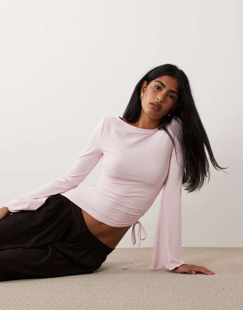 ASOS DESIGN – Oberteil in Rosa mit ausgestellten Ärmeln und Tunnelzugdetail - view 1