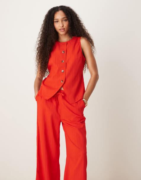 ASOS DESIGN – Oberteil in Rostrot mit Knitterstruktur, Kombiteil - view 1