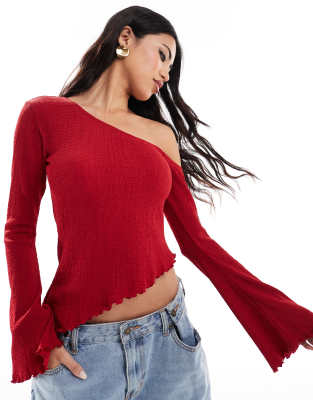 ASOS DESIGN - Oberteil in Rot mit Struktur und asymmetrisch geschnittenem One-Shoulder-Design