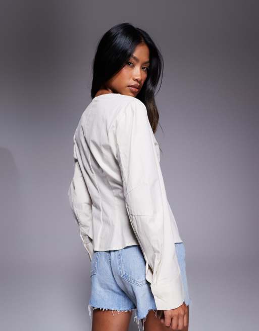 ASOS DESIGN – Oberteil in sanftem Gelb mit Cocoon-Ärmeln und Knopfleiste vorne, 3 von 4
