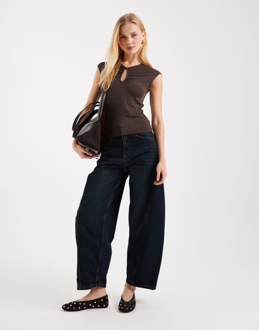ASOS DESIGN – Oberteil in Schokobraun mit Kappärmeln und Schlüssellochausschnitt, 3 von 4