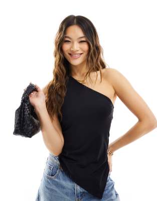 ASOS DESIGN - Oberteil in Schwarz mit One-Shoulder-Träger und Riemchen-Design