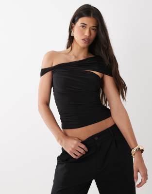 Oberteil in Schwarz mit One-Shoulder-Träger und verdrehtem Detail Schwarz M
