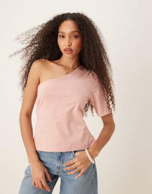 ASOS DESIGN - Oberteil in Staubrosa mit gerafftem Bund und One-Shoulder-Träger