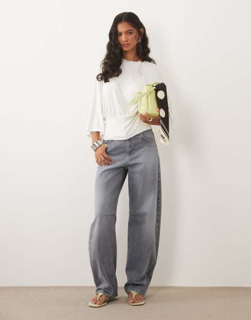 ASOS DESIGN – Oberteil in Weiß mit Fledermausärmeln und geraffter Taille, 2 von 4